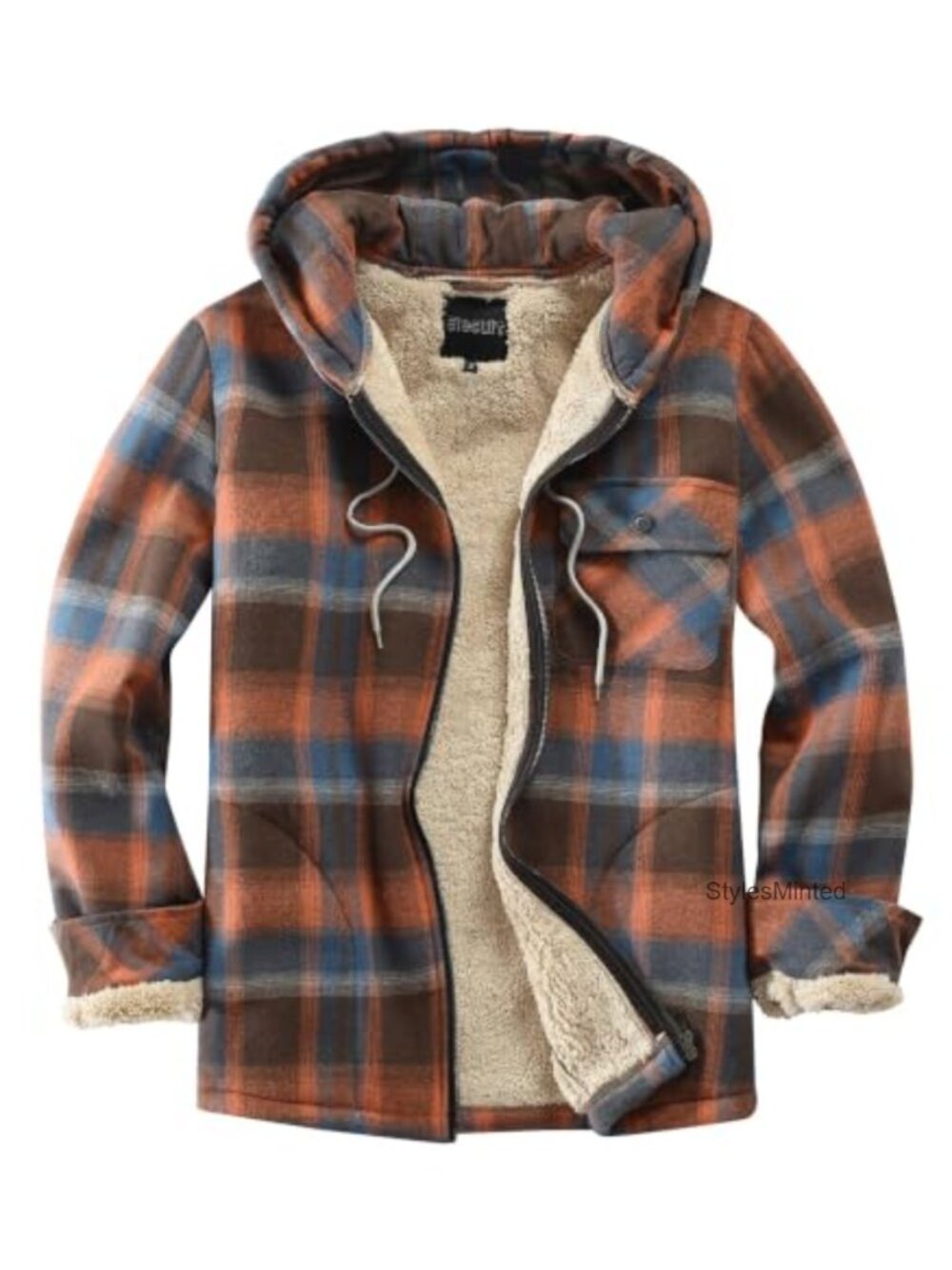 Men's Plaid Fleece Hoodie Jacket Cotton Full Zip Flannel Shirt Coat